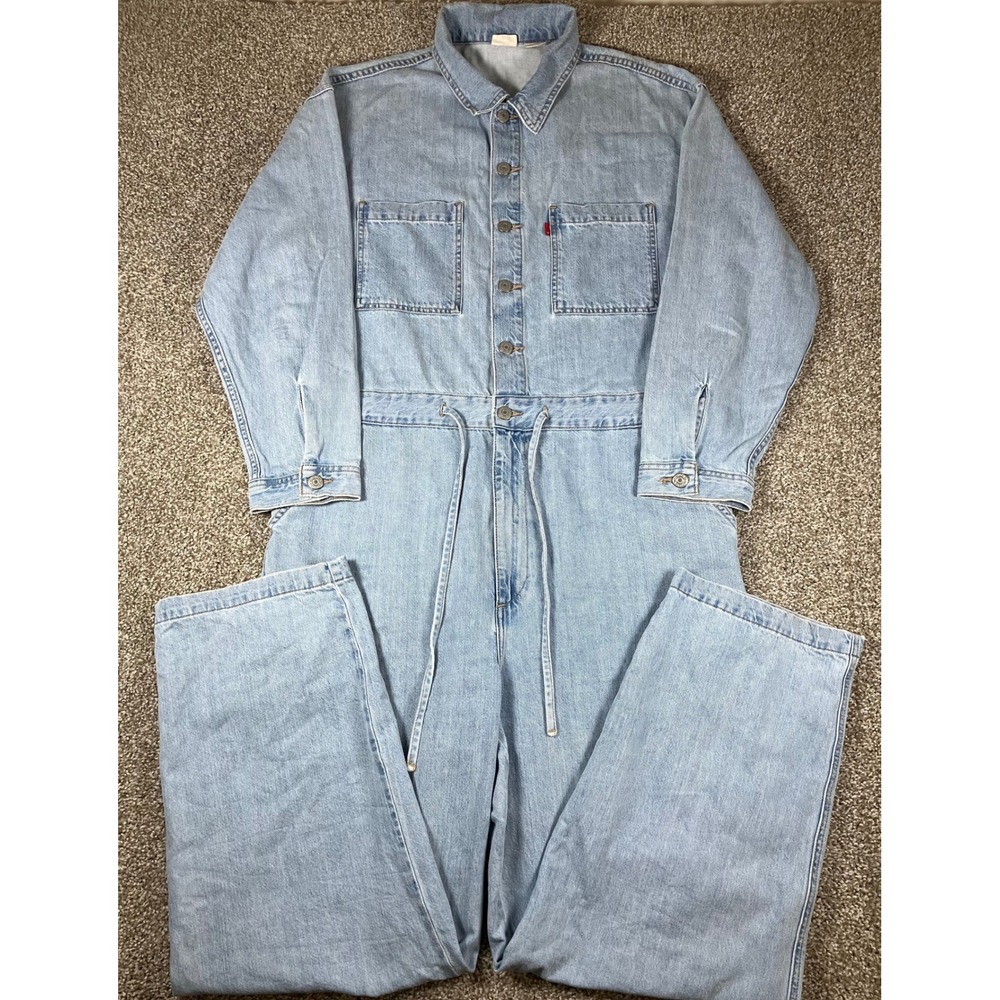 Levis Womens Light Wash Denim Utility Jumpsuit Long Sleeve Coveralls Sz Medium
